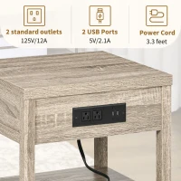 HOMCOM Bedside Table, Side End Table with Charging Station, Drawer and Shelf for Bedroom, 17.7" x 15.7" x 18.1", Oak Tone(m-4)