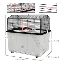 PawHut Hamster House Gerbil Habitat for Dwarf Hamster, Syrian Hamster with Wheels, Detachable Bottom - Black(m-3)