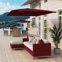 Outsunny 6.6x9.6ft Rectangle Aluminum Tilt Patio Umbrella, Garden Market Parasol, Outdoor Sunshade Canopy with Crank, Wine Red(m-1)