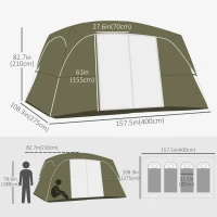 Outsunny 4-8 Person Family Tent, Camping Tent with 2 Room Mesh Windows, Easy Set Up for Backpacking, Hiking, Outdoor, Dark Green(m-3)