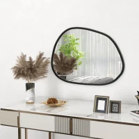 HOMCOM 27.5" x 19.5" Irregular Mirror, Decorative Vanity Mirror with Pine Wood Frame for Bathroom, Living Room, Bedroom, Black(m-10)