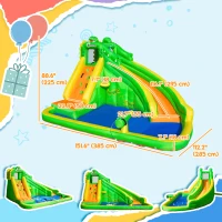 Outsunny Inflatable Water Slides, 6 in 1 Crocodile Large Bouncy House for Kids Backyard w/ Air Blower, Climbing Wall, Water Cannon, Basket(m-3)