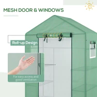 Outsunny Walk-in Mini Greenhouse with Mesh Door & Windows, Portable Garden Green House with 3 Tier Shelves, Water & UV Resistant PE Cover, Green(m-4)