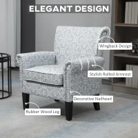 HOMCOM Upholstered Accent Chair, Single Armchair with Soft Linen Touch Fabric, Rolled Armrest with Nailhead Trim, Grey(m-4)