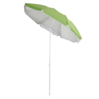 Outsunny 6.7ft Beach Umbrella with Push Button Tilt, Ruffled Outdoor Umbrella with Carry Bag and 8 Ribs, Green(m-11)