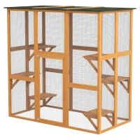 PawHut 71" x 39" x 71" Cat Cage, Large Outdoor Wooden Cat Patio with 6 Balanced Platforms and Asphalt Roof, Orange(m-2)