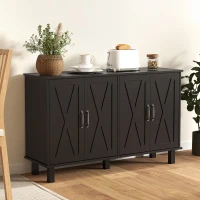 HOMCOM Kitchen Sideboard Cabinet with 4 Barn Doors and 2 Adjustable Shelves, Buffet Table for Living Room, Hallway, Black(m-1)