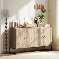 HOMCOM Sideboard Buffet Cabinet with 2 Adjustable Shelves and Steel Base, TV Stand, Coffee Bar Cabinet for Living Room, Oak(m-8)