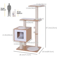PawHut 47" Wood Cat Tree, Kitty Scratching Post, Kitten House, Condo Activity Center w/ Cushions, Pet Furniture(m-3)