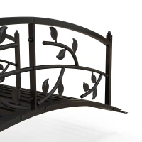 Outsunny 4' Metal Arch Garden Bridge Arc Footbridge with Guardrails and Decorative Vine Pattern, Black(m-9)
