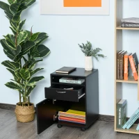 HOMCOM Mobile Storage Cabinet Organizer with Drawer and Cabinet, Printer Stand with Castors, Black(m-10)