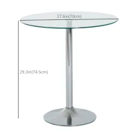 HOMCOM Round Dining Table, Modern Pub Table with Tempered Glass Top, Galvanized Metal Base, Small Dining Table, Silver(m-3)