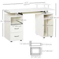 HOMCOM Computer Desk with Keyboard Tray, CPU Stand, Writing Desk with Drawers, Workstation for Home Office, White(m-3)