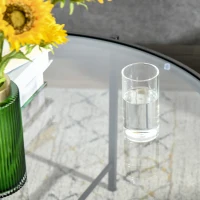 HOMCOM Modern Round Coffee Table with Tempered Glass Tabletop, Accent Side Table, Center Table for Living Room, Black(m-10)