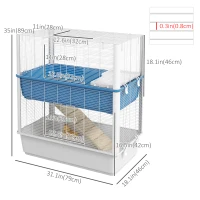 PawHut Large Hamster Cage with Accessories, Rat Cage Gerbil Habitat with Detachable Bottom, Ramps, Platform, Food Bowl, Water Bottle, 31" x 18" x 35"(m-3)