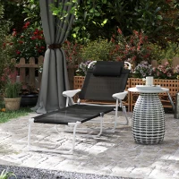 Outsunny Folding Chaise Lounge, Outdoor Sun Tanning Chair, 4-Position Reclining Back, Armrests, Removable Pillow, Black(m-2)