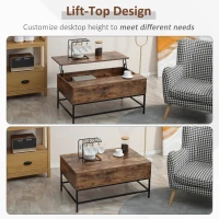 HOMCOM Lift Top Coffee Table with Hidden Storage Compartment Lift Tabletop Center Table for Living Room, Rustic Brown(m-4)