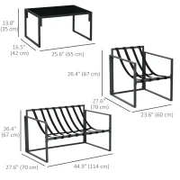 Outsunny 4 Piece Outdoor Furniture Set, Patio Conversation Set with Tempered Glass Table, Loveseat, 2 Chairs and Cushions, Beige(m-3)