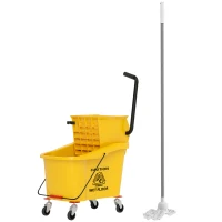 HOMCOM Mop Bucket with Wringer on Wheels for Floor Cleaning, 38 Quart Down Press Wringer with Handle, Yellow(m-1)