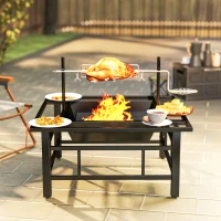 Outsunny 2-in-1 Outdoor Fire Pit Firepit with BBQ Grill Grate, Wood Fire Pit with Adjustable Foot Pads, Outer Ledge, Poker, Mesh Lid for Backyard Bonfire Picnic, Black(m-9)