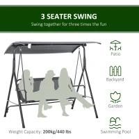 Outsunny 3-Person Porch Swing with Stand, Outdoor Swing for Patio Porch with Adjustable Tilt Canopy and Comfortable Swing Bench-Style Seat, Steel Frame, Gray(m-7)