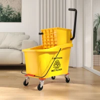HOMCOM Mop Bucket with Wringer on Wheels for Floor Cleaning, 38 Quart Down Press Wringer with Handle, Yellow(m-9)