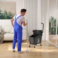 HOMCOM Mop Bucket with Wringer on Wheels for Floor Cleaning, 38 Quart Down Press Wringer with Handle, Black(m-10)
