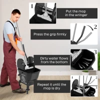 HOMCOM Mop Bucket with Wringer on Wheels for Floor Cleaning, 27.5 Quart Down Press Wringer with Handle and Mop, Black(m-5)