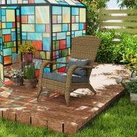 Outsunny Patio Adirondack Chair with Rattan Wicker, Soft Cushions, Tall Curved Backrest for Deck or Garden, Charcoal Gray(m-10)