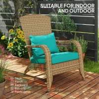 Outsunny Patio Adirondack Chair with Rattan Wicker, Soft Cushions, Tall Curved Backrest for Deck or Garden, Sky Blue(m-7)