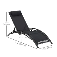 Outsunny Patio Lounge Chair, Aluminum Reclining Outdoor Tanning Chair with 5-Level Adjustable Backrest, Head Pillow and Breathable Mesh Fabric, for Pool, Deck, Garden, Black(m-3)