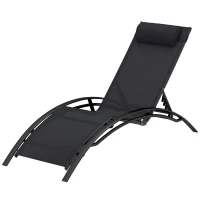 Outsunny Patio Lounge Chair, Aluminum Reclining Outdoor Tanning Chair with 5-Level Adjustable Backrest, Head Pillow and Breathable Mesh Fabric, for Pool, Deck, Garden, Black(m-2)