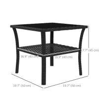 Outsunny 20" Patio Wicker Coffee Table, Outdoor PE Rattan Two-tier Side Table with Glass Top, for Patio, Garden, Balcony, Black(m-3)