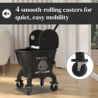 HOMCOM Mop Bucket with Wringer on Wheels for Floor Cleaning, 27.5 Quart Down Press Wringer with Handle and Mop, Black(m-6)