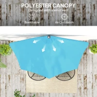 Outsunny 9ft Half Round Umbrella Outdoor Patio Garden Balcony Parasol Window Sun Shade w/ 5 Ribs, Light Blue(m-6)