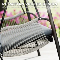 Outsunny Rattan Hammock Chair with Stand Included, Hanging Swing Chair with Stand and Seat Cushion, Light Grey(m-5)