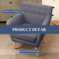 HOMCOM Linen Upholstery Armchair, Mid-Century Modern Accent Chair with Wood Frame and Thick Padding, Light Grey(m-4)