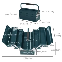 DURHAND 18" Metal Tool Box, Portable 5-Tray Cantilever Steel Tool Chest Cabinet for Garage and Warehouse, Dark Green(m-3)