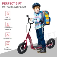 HOMCOM Kick Scooter for Kids 5-12 Years Old with Adjustable Height Handlebar, Non-slip Footplate, Big Wheels, Rear Brake, Red(m-4)