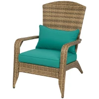 Outsunny Patio Adirondack Chair with Rattan Wicker, Soft Cushions, Tall Curved Backrest for Deck or Garden, Sky Blue(m-1)