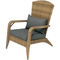 Outsunny Patio Adirondack Chair with Rattan Wicker, Soft Cushions, Tall Curved Backrest for Deck or Garden, Charcoal Gray(m-1)