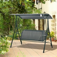Outsunny 3-Person Porch Swing with Stand, Outdoor Swing for Patio Porch with Adjustable Tilt Canopy and Comfortable Swing Bench-Style Seat, Steel Frame, Gray(m-10)