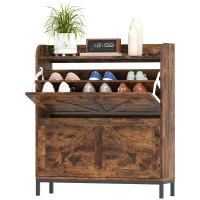 HOMCOM Shoe Cabinet Organizer with 2 Flip Drawers, Legs, Narrow Shoe Storage Cabinet for Entryway, Hallway, Rustic Brown(m-1)