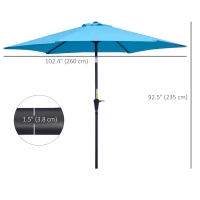 Outsunny 8.5' Round Aluminum Patio Umbrella Garden Parasol Market Sunshade Tilt Canopy w/ 6 Ribs, Crank Handle, Blue(m-3)