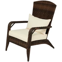 Outsunny Patio Adirondack Chair with Rattan Wicker, Soft Cushions, Tall Curved Backrest for Deck or Garden, Cream White(m-1)