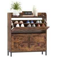 HOMCOM Shoe Cabinet Organizer with 2 Flip Drawers, Legs, Narrow Shoe Storage Cabinet for Entryway, Hallway, Rustic Brown(m-11)