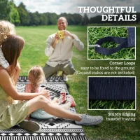 Outsunny Reversible Outdoor Rug, Waterproof Plastic Straw with Carry Bag, 9' x 12', White & Black Toothed Rhombus(m-8)