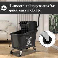 HOMCOM Mop Bucket with Wringer on Wheels for Floor Cleaning, 38 Quart Down Press Wringer with Handle, Black(m-6)
