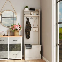 HOMCOM Narrow Hall Tree with Shoe Storage Bench, Rustic Entryway Bench with Coat Rack, Accent Coat Tree with Storage Shelves for Hallway, Mudroom, White Wood Grain(m-8)