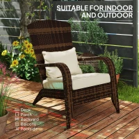 Outsunny Patio Adirondack Chair with Rattan Wicker, Soft Cushions, Tall Curved Backrest for Deck or Garden, Cream White(m-7)